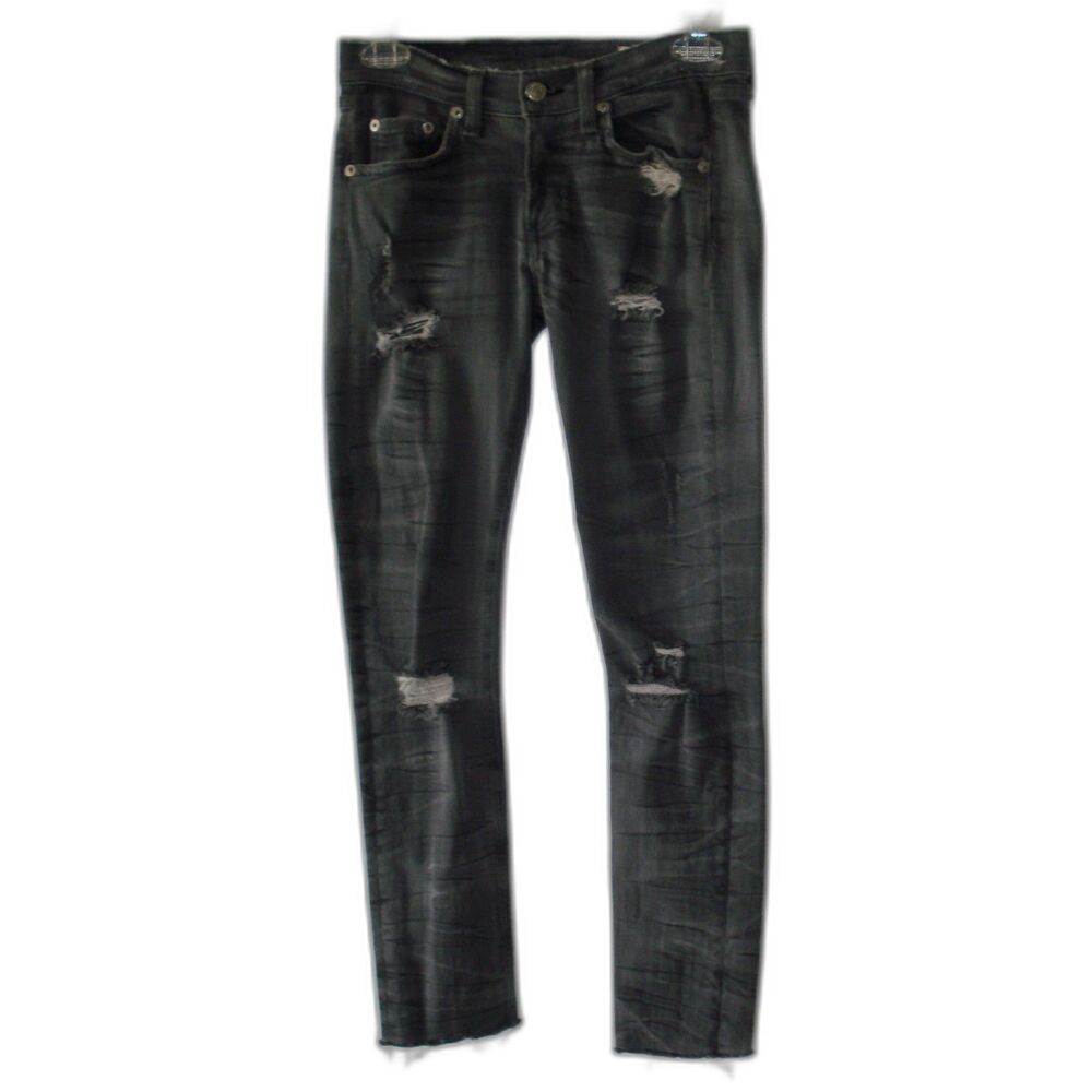 RAG & BONE Women Distressed Destro Skinny Gray Sandbanks Denim Jeans Size 24